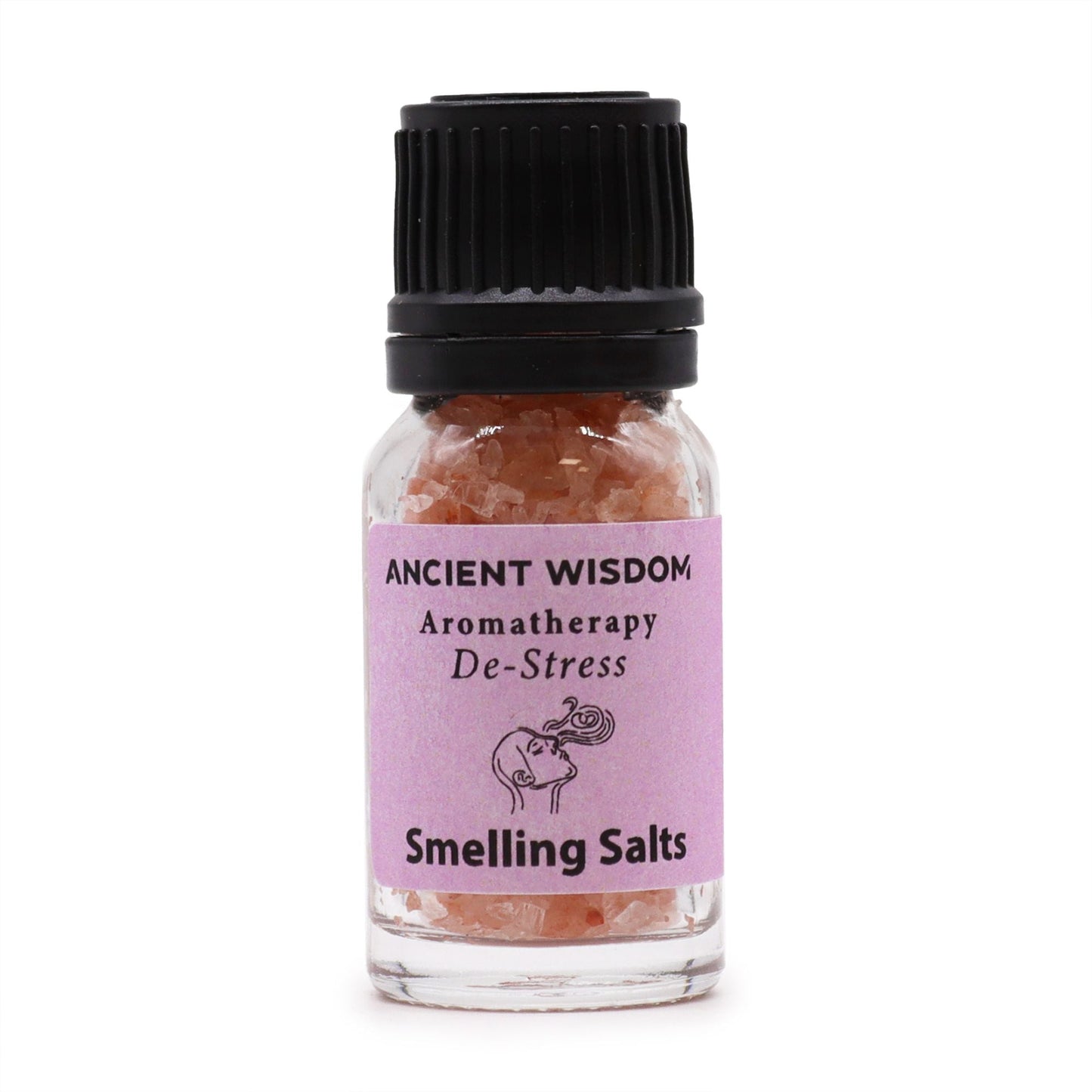 De-Stress aromatherapy smelling salts in screw-top bottle, secondary detail view from Quintessential Holistic Health.