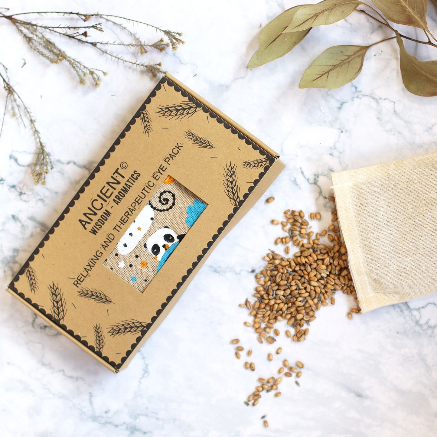 Natural Cotton and Wheat Pillow in Gift Box - Sleepy Lavender Panda