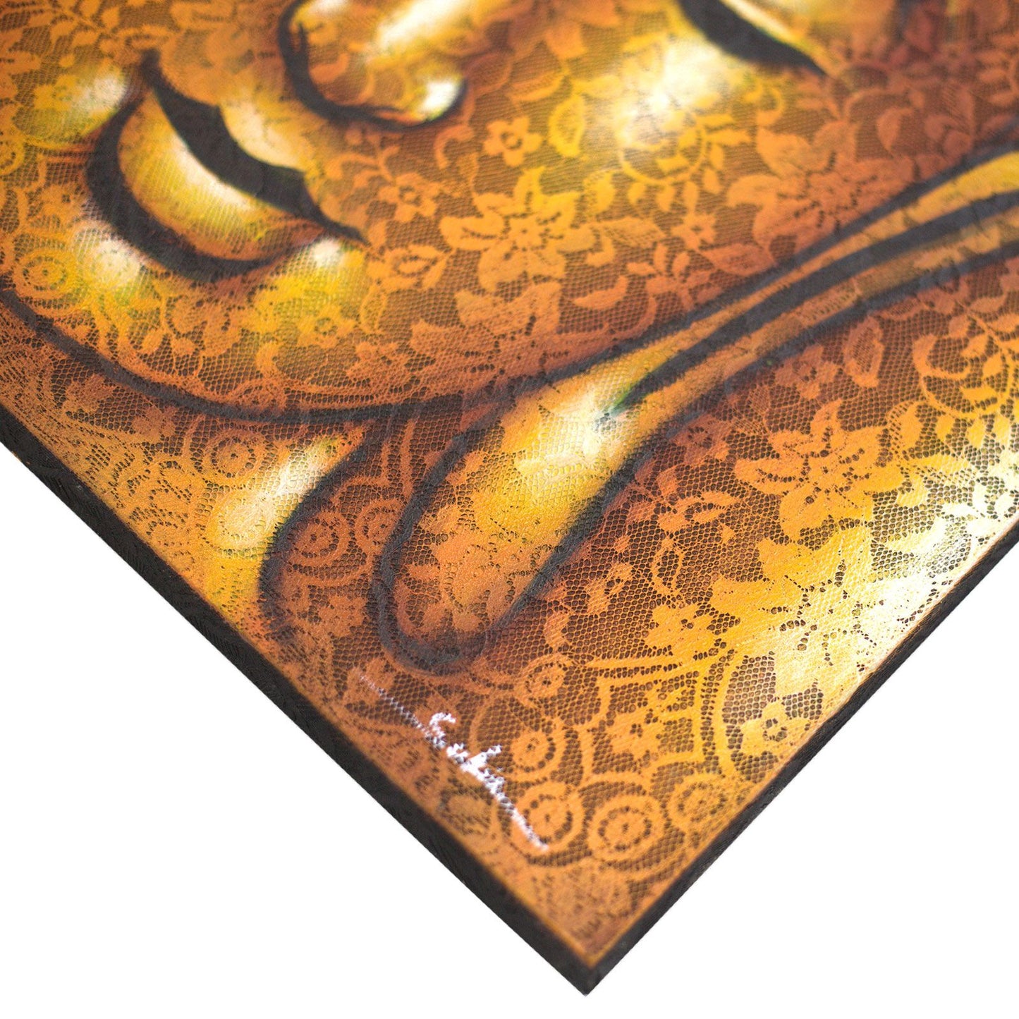 Hand Painted Buddha Painting - Gold Brocade Detail