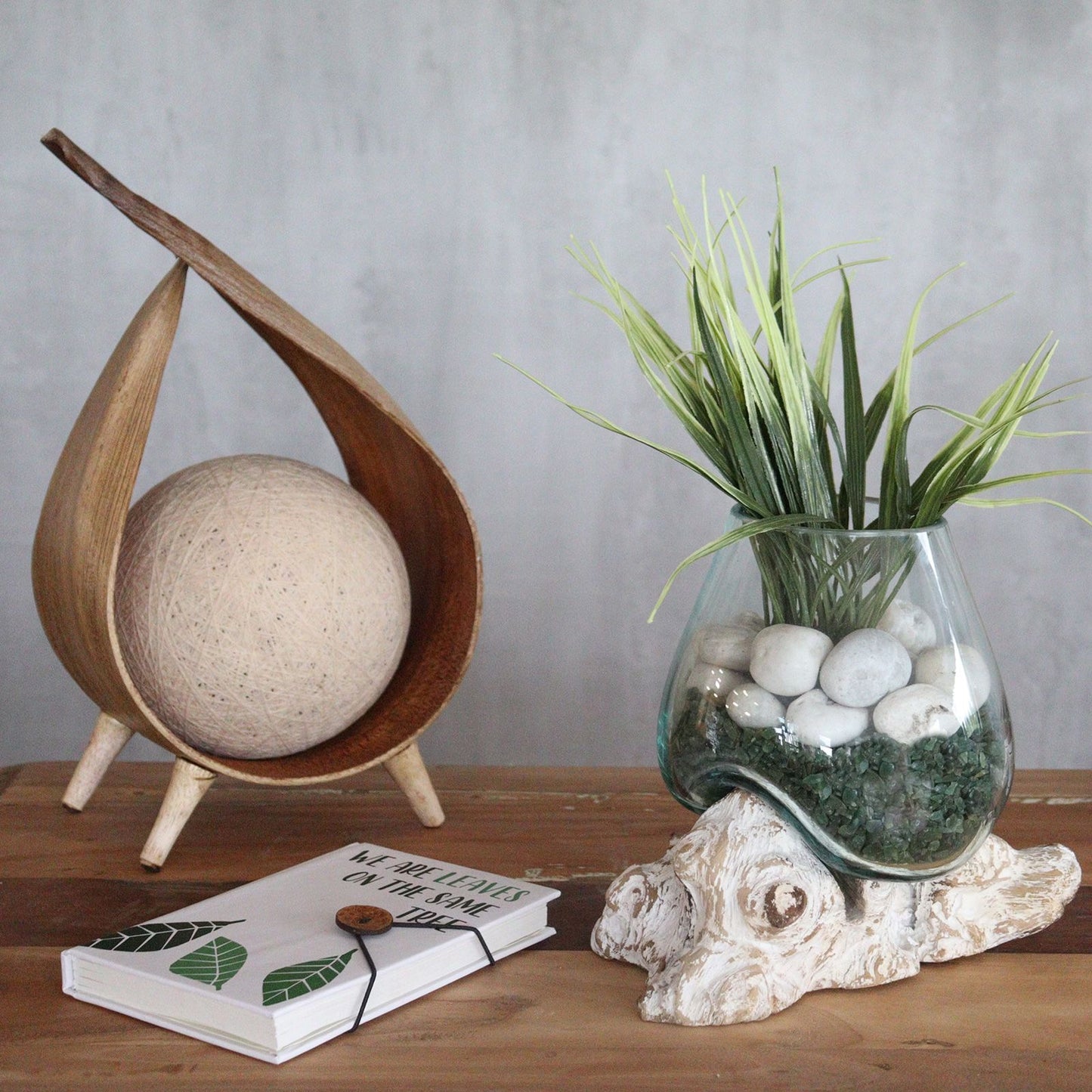 Handmade Molten Recycled Glass Vase on Wood - Small / Oval / Clear / Light Blue / Whitewash