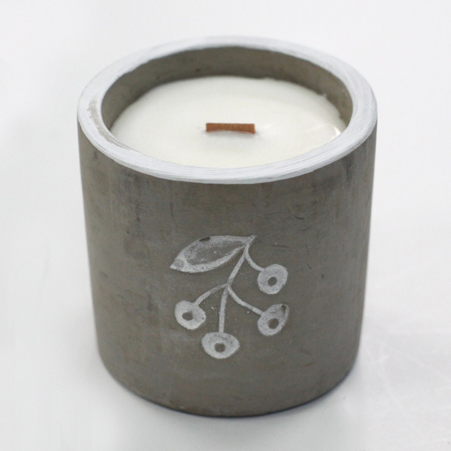 Concrete Wooden Wick Soy Candle Holder - Medium / Round / Berries / Juniper and Sweet Gin