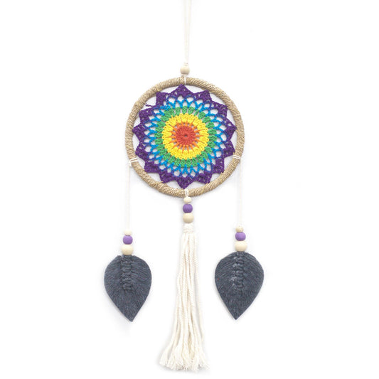 Eco-Friendly Hand Crafted Rattan and Cotton with Wooden Beaded Dreamcatcher - Medium / Elemental Spirits / Rainbow