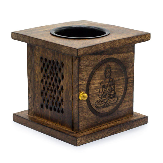 Eco-Friendly Mango Wooden Box Oil or Tea Light Burner - Buddha