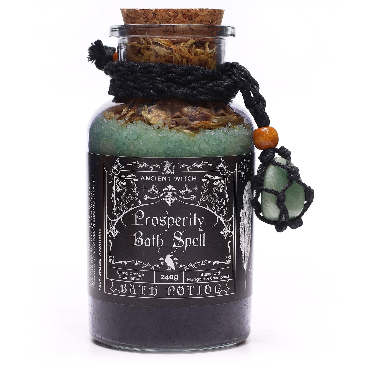Handmade Vegan-Friendly Bath Spell Potion and Aventurine Crystal Amulet - Prosperity