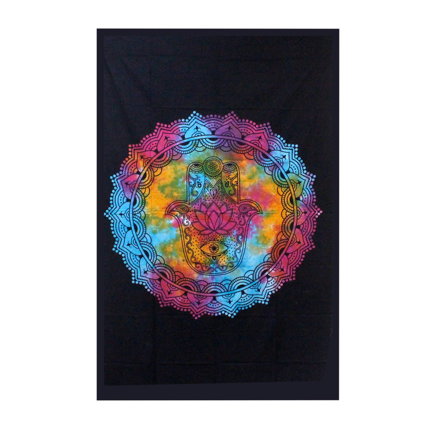 Cotton Wall Hanging or Bedspread - Single / Black Hamsa