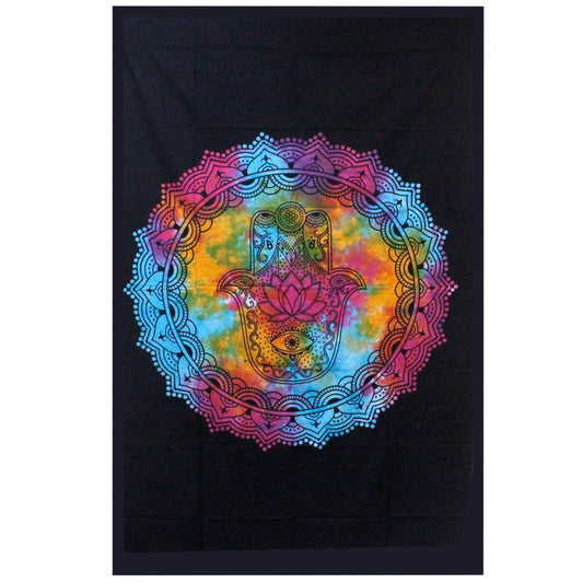 Cotton Wall Hanging or Bedspread - Double / Black Hamsa