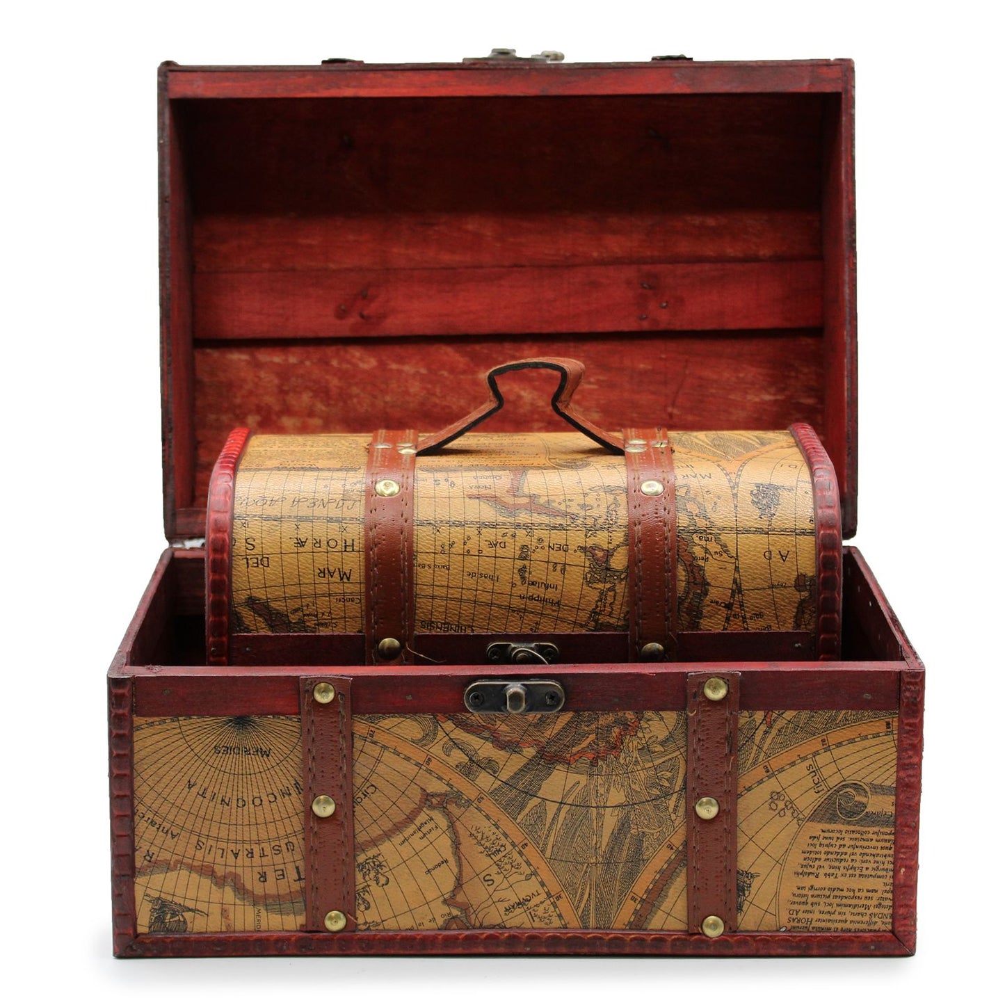 Set of 3 Decorative Vintage Style Storage Chests - Old Map