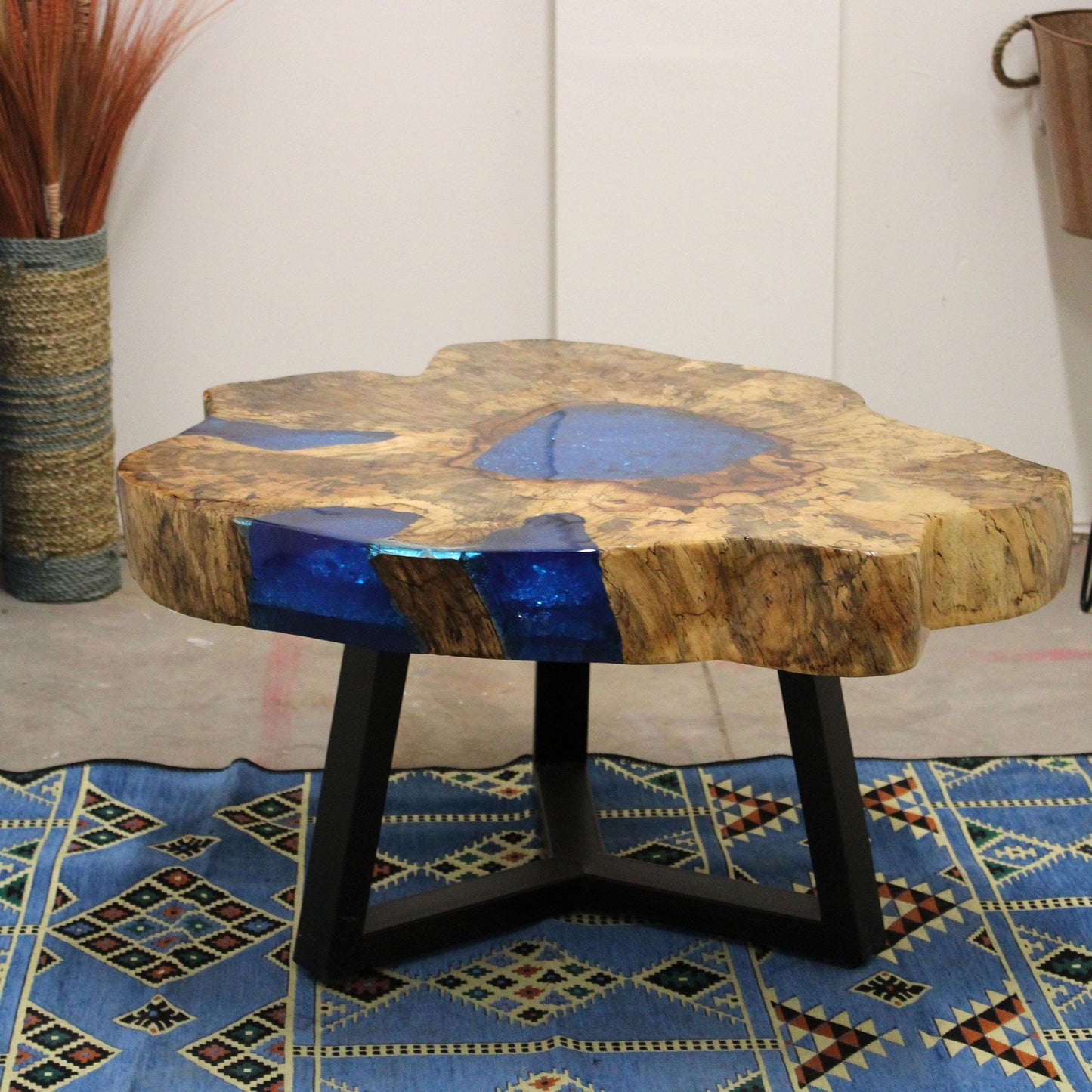 Tamarind and Resin Unique Coffee Table - Sky Blue