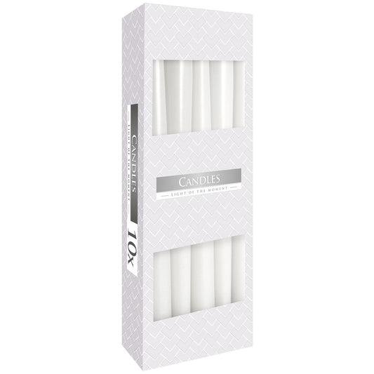 Pack of 10 Unscented Taper Candles - White
