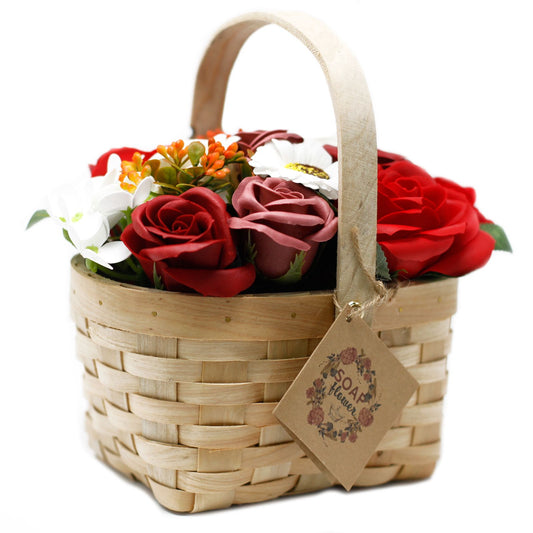 Wicker Basket Soap Flower Bouquet - Large / Red