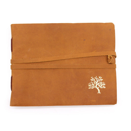 Handmade Leather-Bound Eco-Friendly Sketchbook with Wrap - Extra Large / Tan / Golden Tree