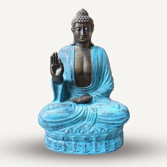 Handmade Concrete and Resin Buddha Teaching in a Lotus Position Statue - Large / 2m Tall / Turquoise and Stone
