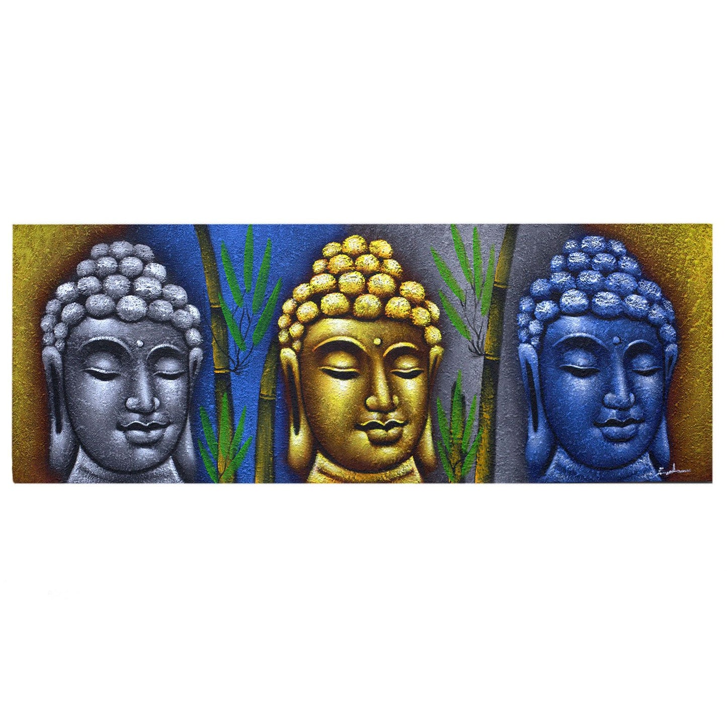Hand Painted Buddha Painting - Bamboo / Three Heads