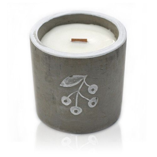 Concrete Wooden Wick Soy Candle Holder - Medium / Round / Berries / Juniper and Sweet Gin