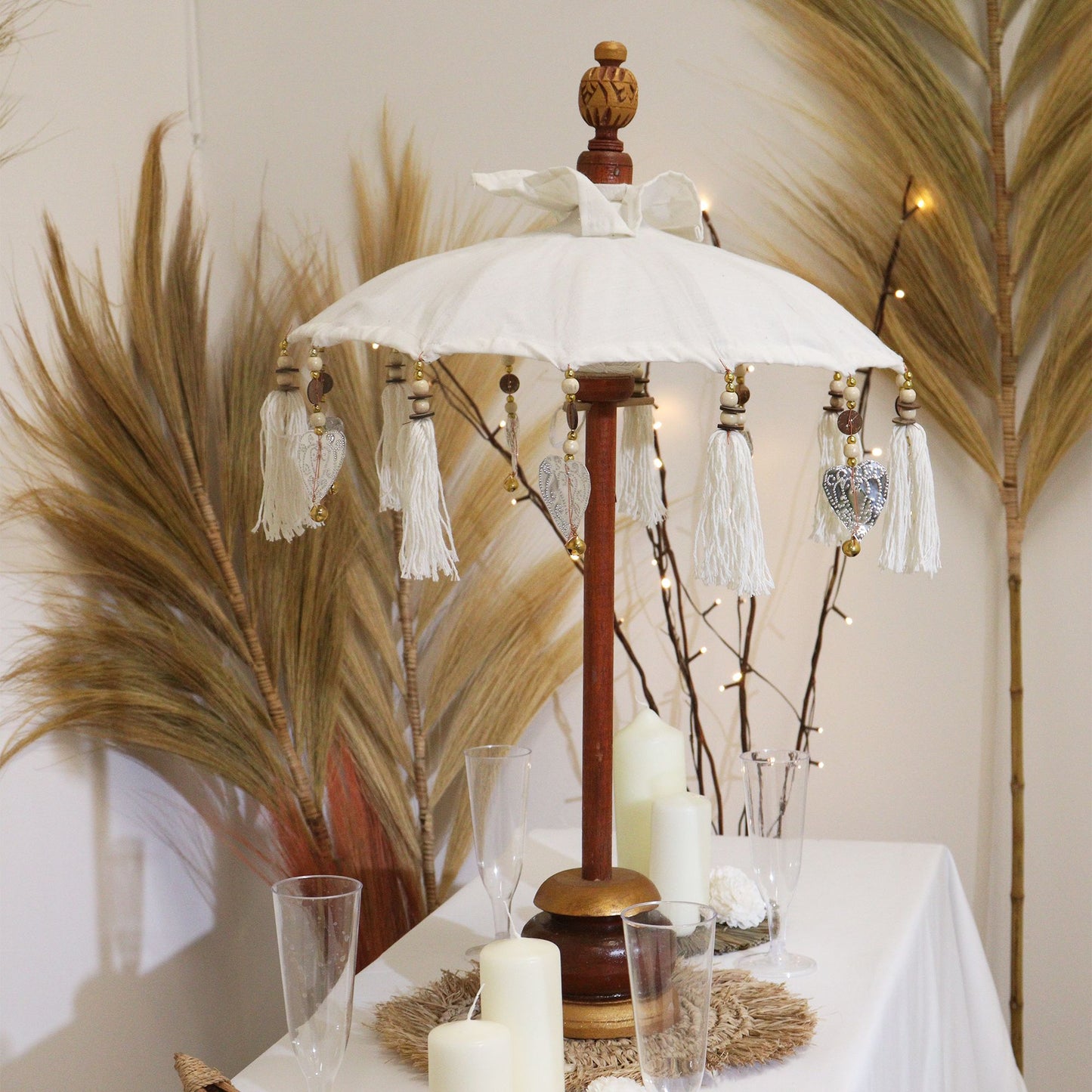 Handcrafted Indoor Parasol with Stand - Small / Plain/ Natural