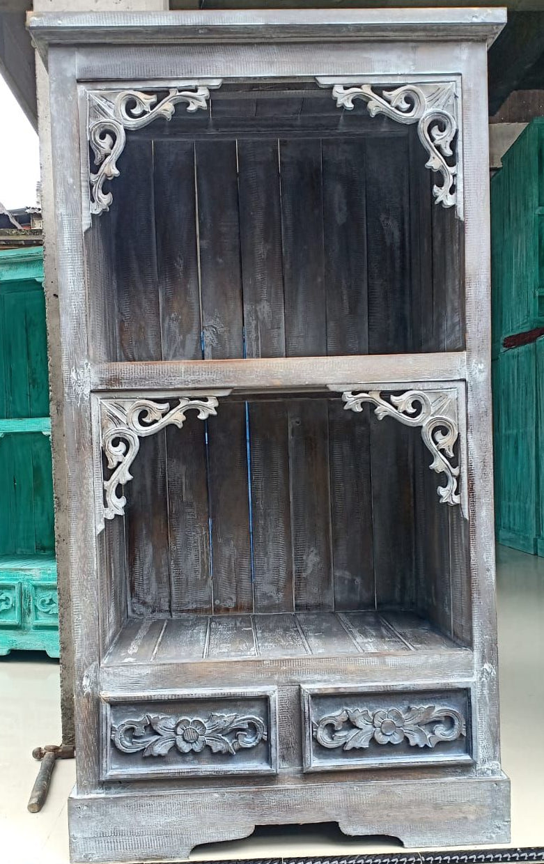 Hand Painted Albasia Wooden Bathroom Cabinet - Greywash