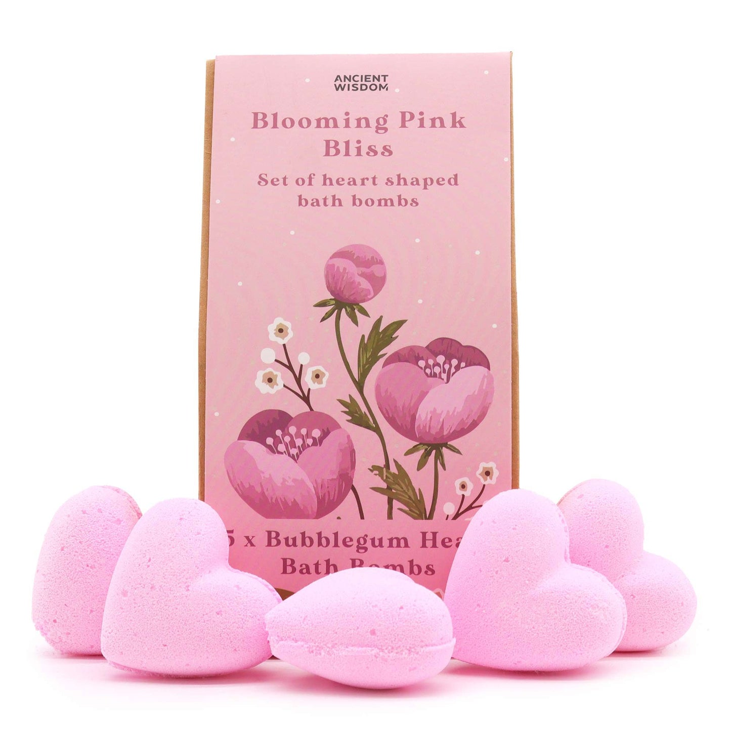 5 x Vegan-Friendly Heart Shaped Bath Bomb Gift Set - Blooming Pink Bliss / Bubblegum