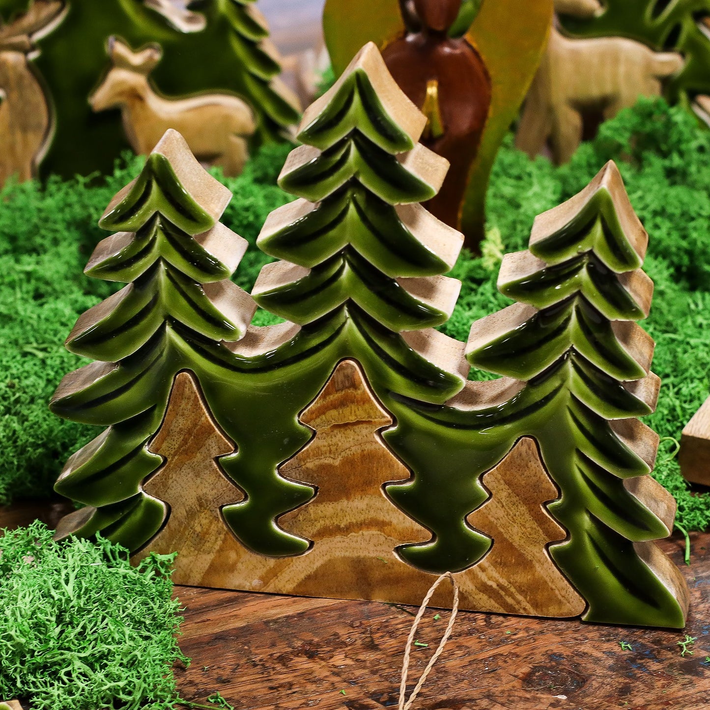 Handcrafted Enamel Wooden 3D Tree Decoration - Three Trees