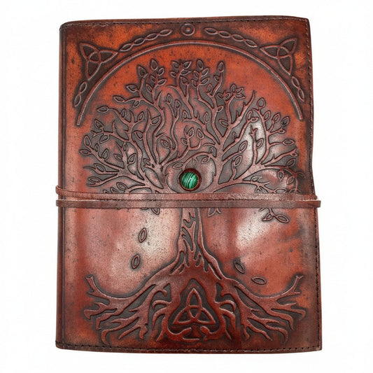 Handmade Leather-Bound Eco-Friendly Notebook - Large / Brown / Tree of Life