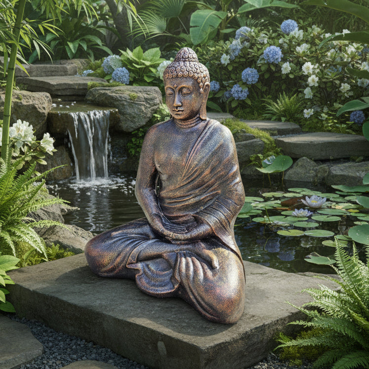 Handmade Concrete and Resin Buddha - Small / 0.91m Tall / Antique Gold