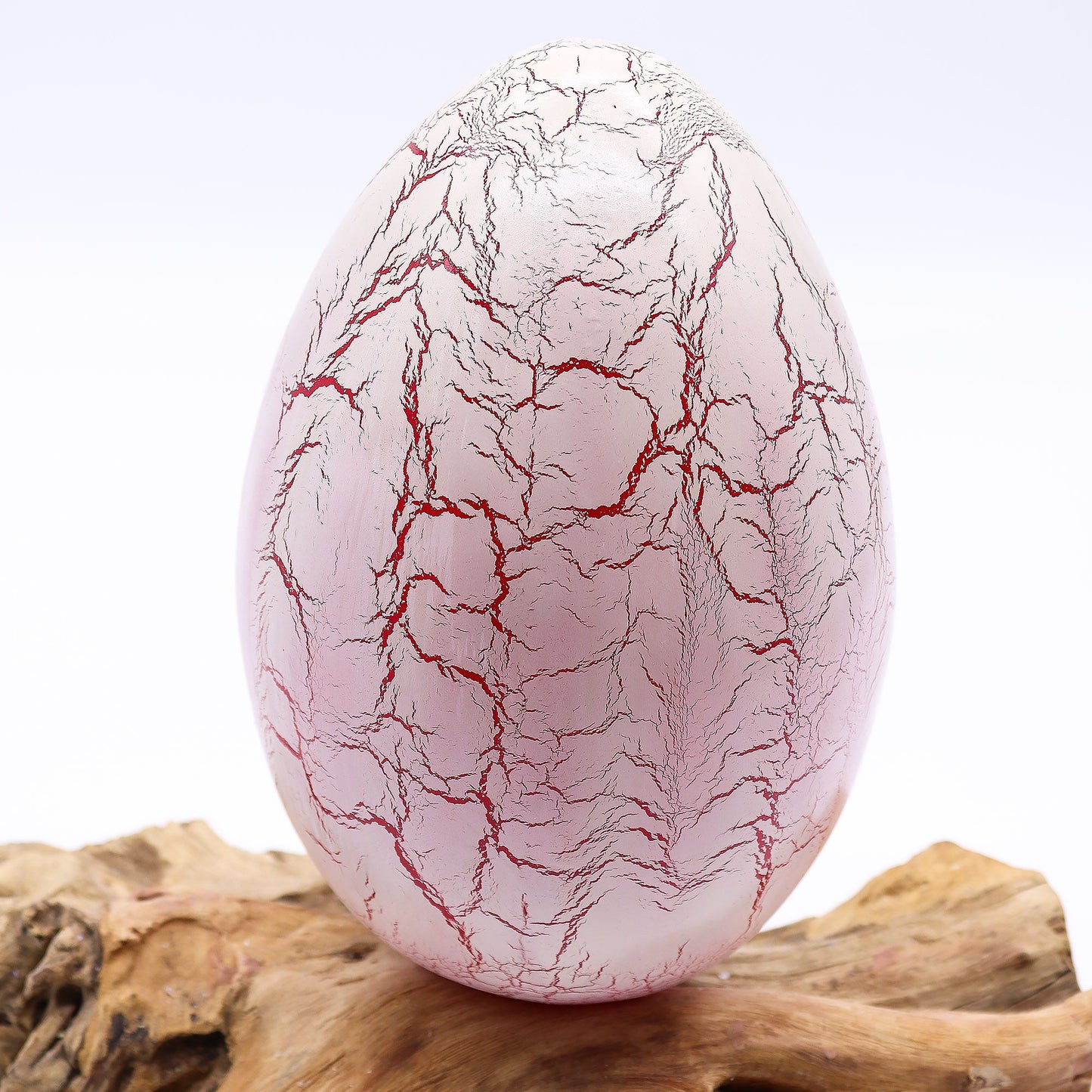 Natural Driftwood LED Glow Lamp - Crackled Fire Egg Shade / Orange