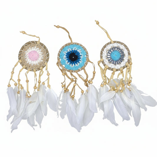 6 x Hand Crafted Macrame Dreamcatchers - Small / Assorted / Pastel Blues