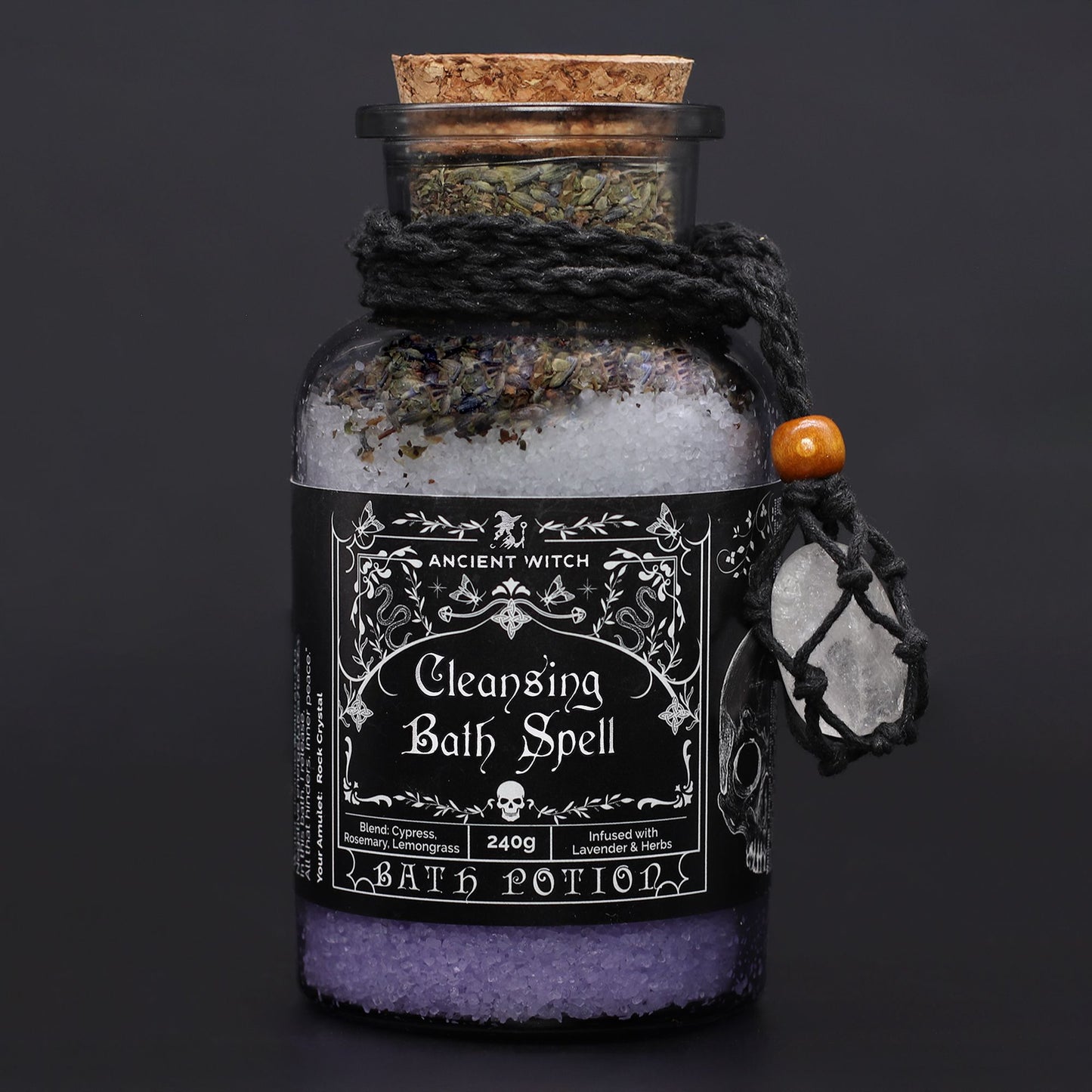 Handmade Vegan-Friendly Bath Spell Potion and Rock Crystal Amulet - Cleansing