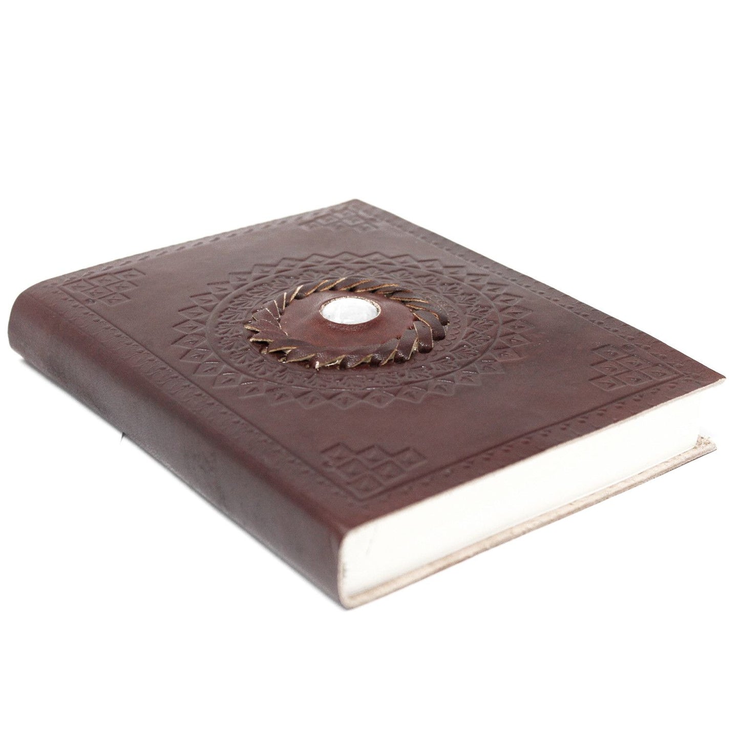 Handmade Leather-Bound Eco-Friendly Notebook - Medium / Brown / Moonstone