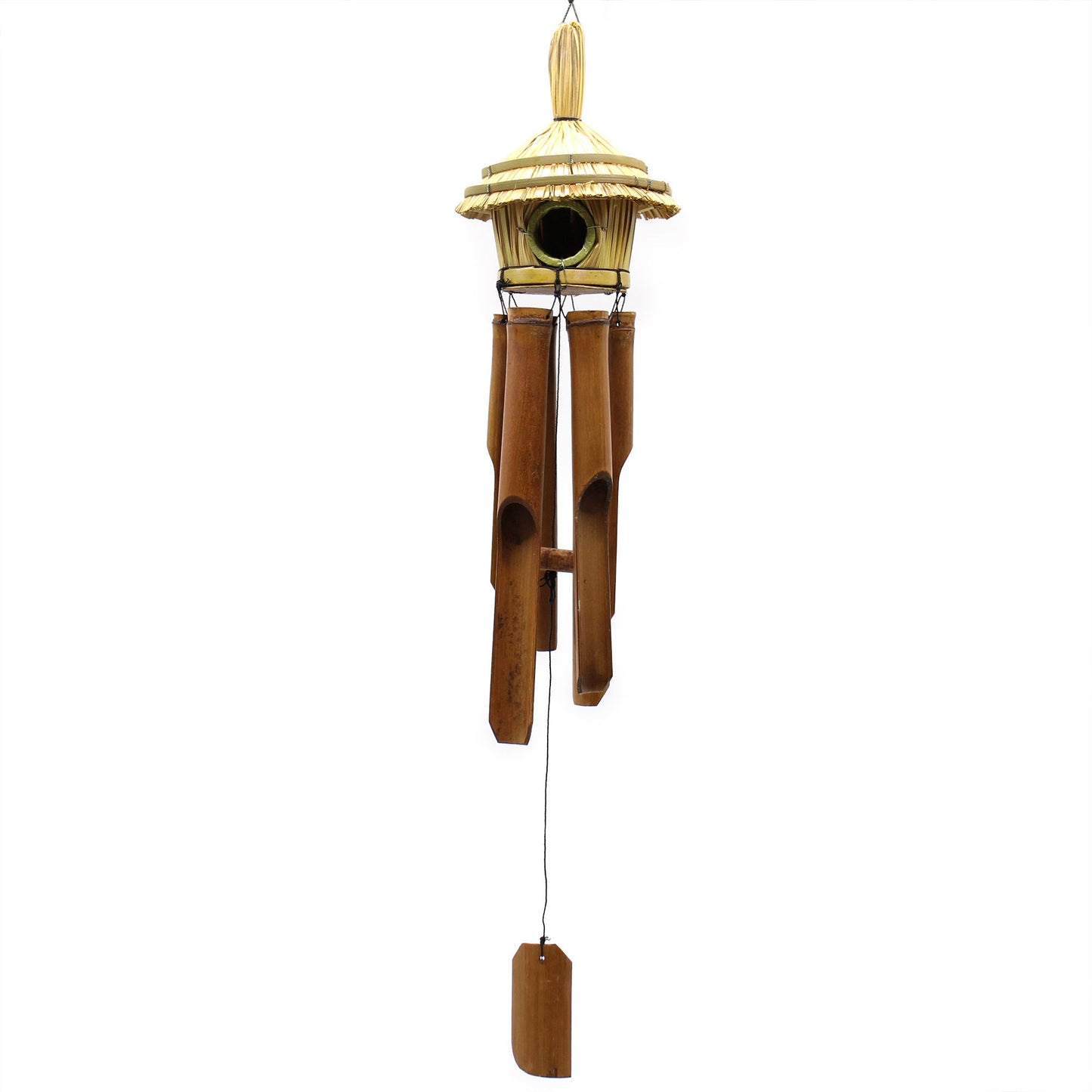 Handcrafted Seagrass and Bamboo Wind Chime Bird Box - Medium / Round