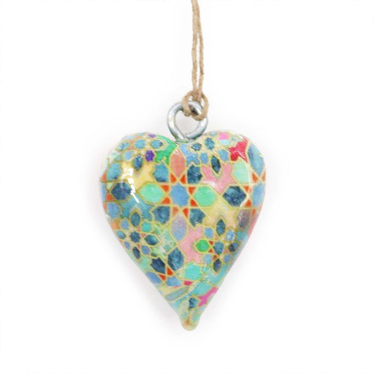 Handmade Wooden Decorative Hanging Heart - Small / Mediterranean Tile Pattern