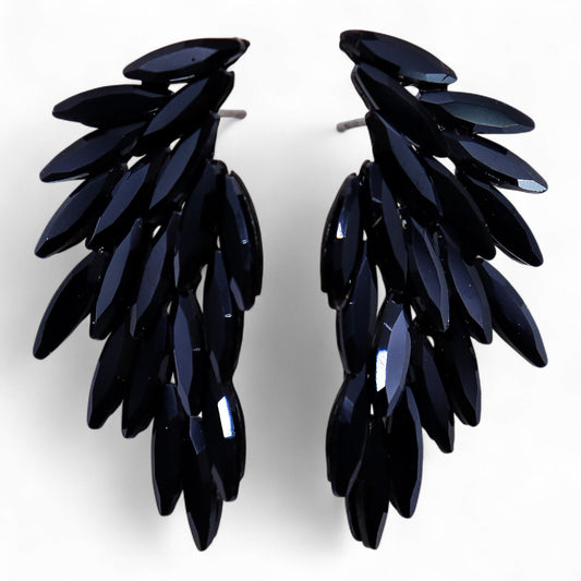 Mystical Nymph Aurora Vintage Glass Earrings - Jet Black / Angel Wings