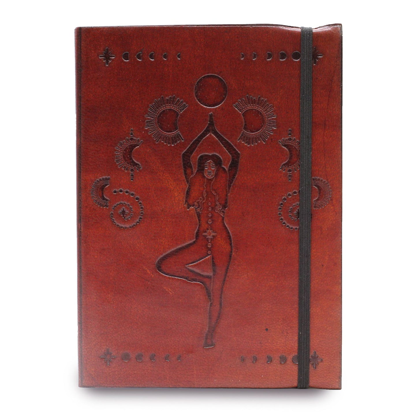 Handmade Vegetable Tanned Leather-Bound Eco-Friendly Notebook with Wrap - Medium / Burgundy / Cosmic Goddess