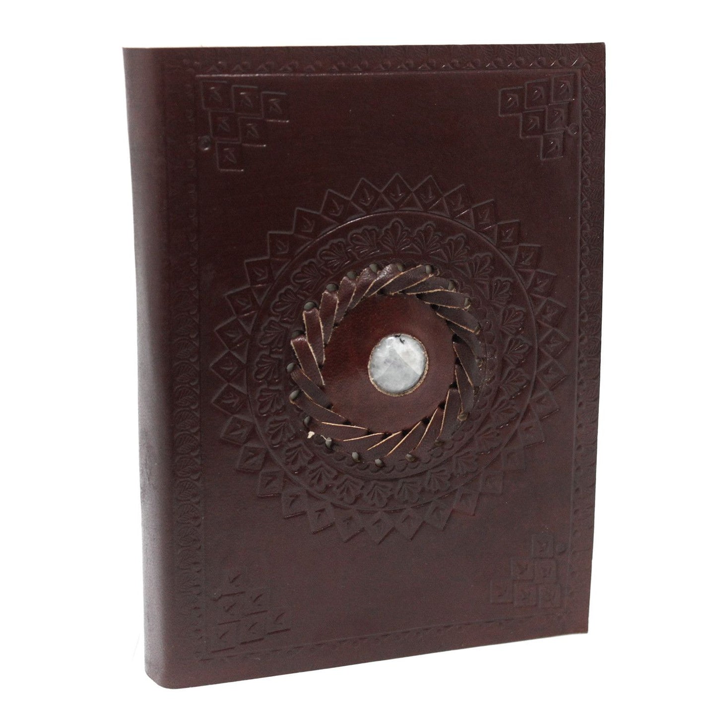 Handmade Leather-Bound Eco-Friendly Notebook - Medium / Brown / Moonstone