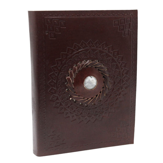 Handmade Leather-Bound Eco-Friendly Notebook - Medium / Brown / Moonstone