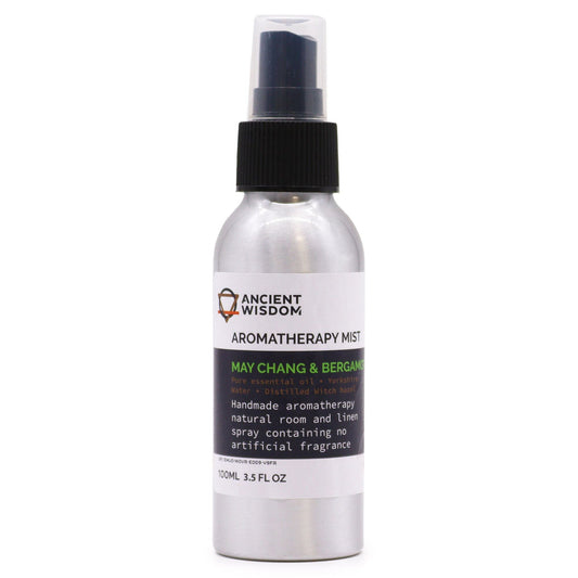 May Chang & Bergamot 100ml essential oil mist in aluminium spray bottle, main product view from Quintessential Holistic Health.
