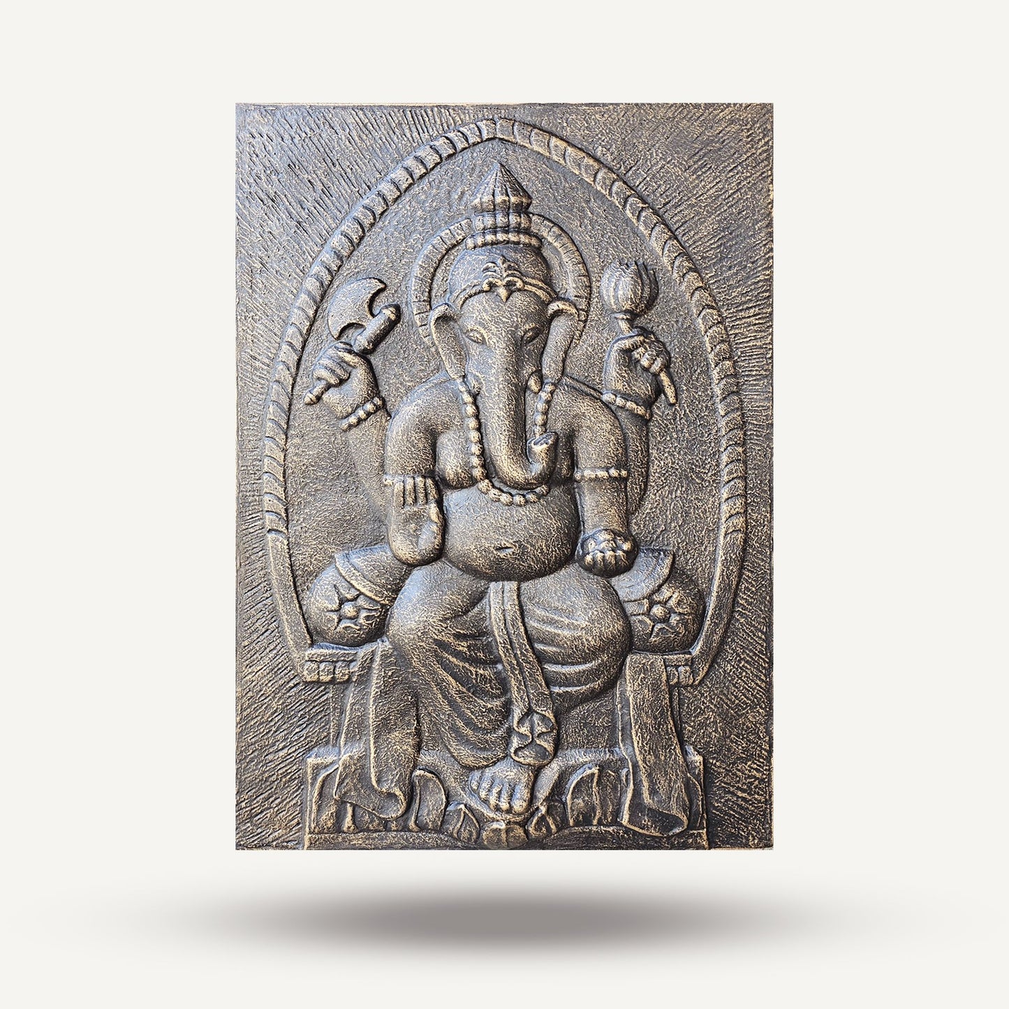 Handmade Concrete and Resin Ganesh Wall Plaque - Antique Gold
