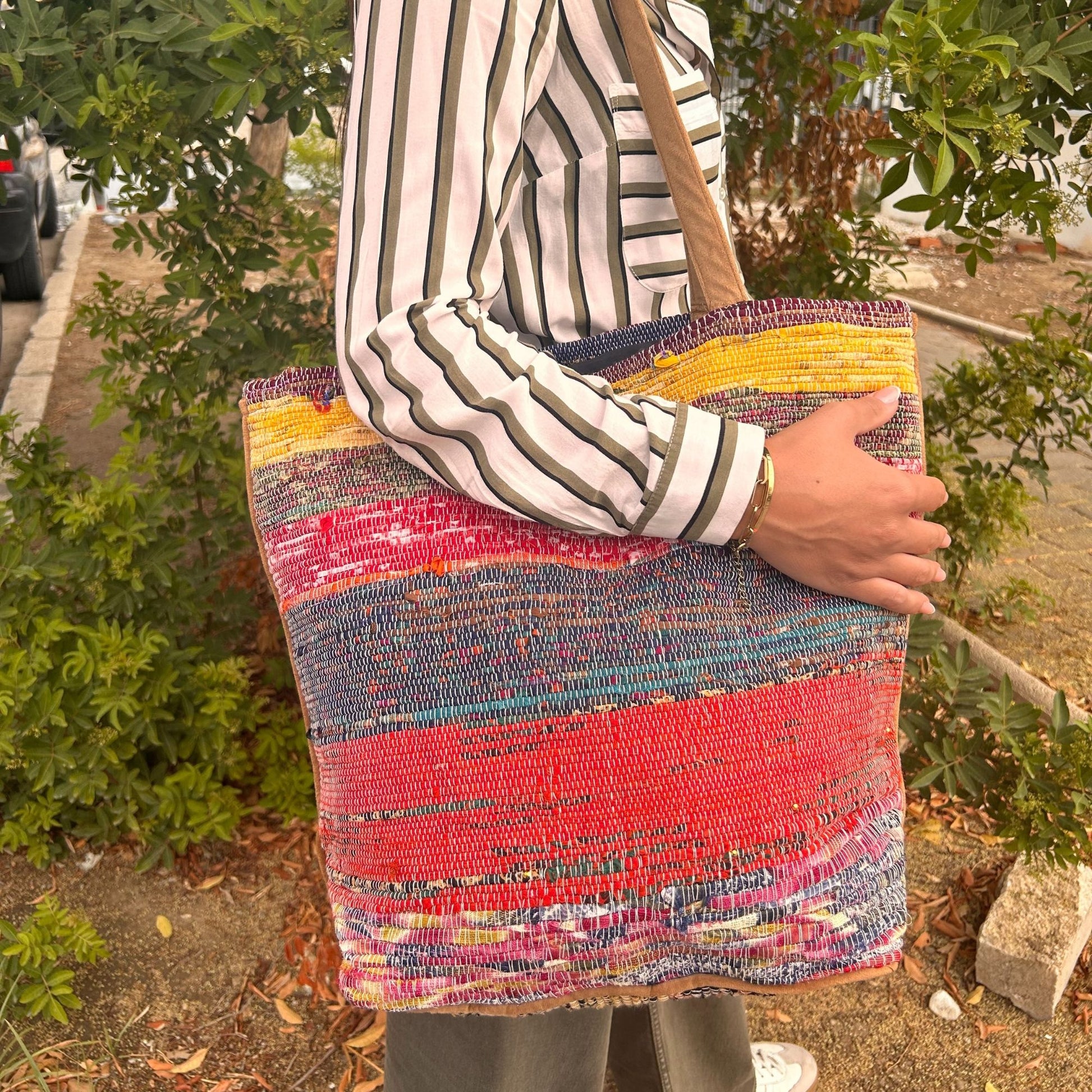 Pink Recycled Rug Tote, alternate product view 3 from Quintessential Holistic Health.