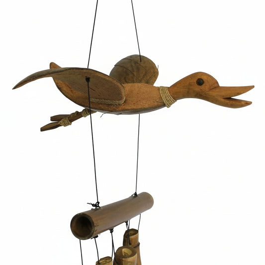 Handcrafted Coconut Shell and Bamboo Wind Chime - Duck