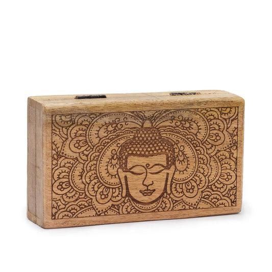 Natural Mango Wooden Keepsake Box - Medium / Rectangular / Black / Buddha Head