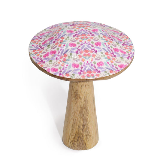 Handcrafted Enamel Wooden Mushroom - Medium / Pretty Floral