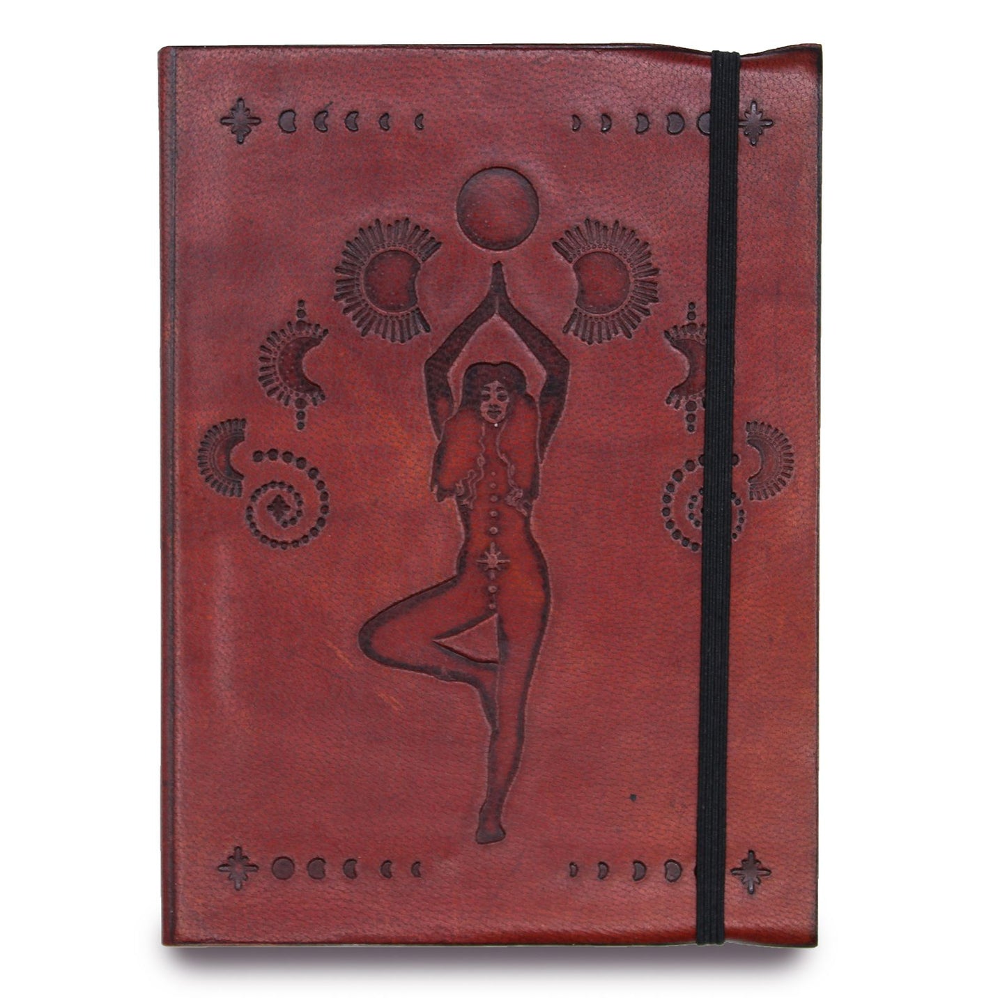 Handmade Vegetable Tanned Leather-Bound Eco-Friendly Notebook with Wrap - Medium / Burgundy / Cosmic Goddess