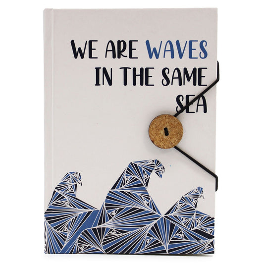 Handmade Eco-Friendly Notebook with Strap - We Are Waves in the Same Sea
