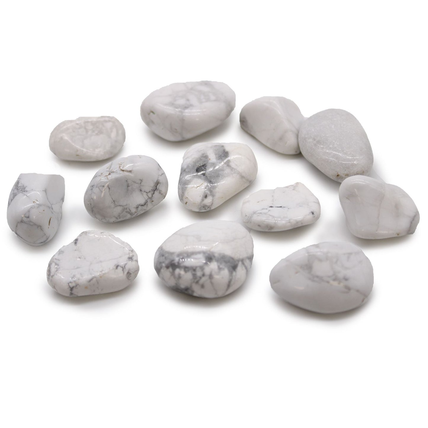 12 x Polished Natural Tumble Stones - Medium / White Howlite Magnesite