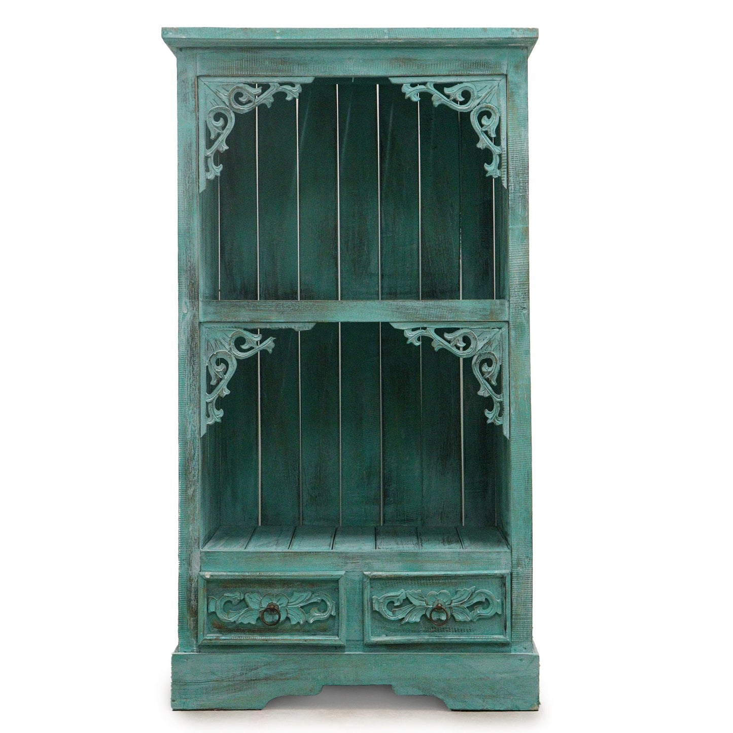 Hand Painted Albasia Wooden Bathroom Cabinet - Turquoisewash