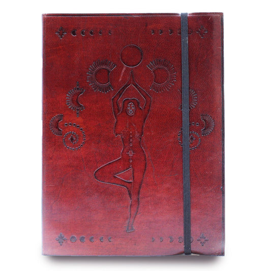 Handmade Vegetable Tanned Leather-Bound Eco-Friendly Notebook with Wrap - Large / Burgundy / Cosmic Goddess