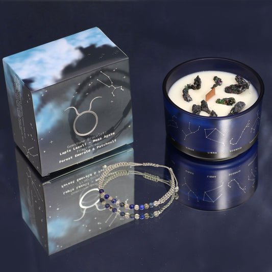 Zodiac Crystal Eco-Friendly Soy Wax Candle with Gemstone Bracelet - Taurus