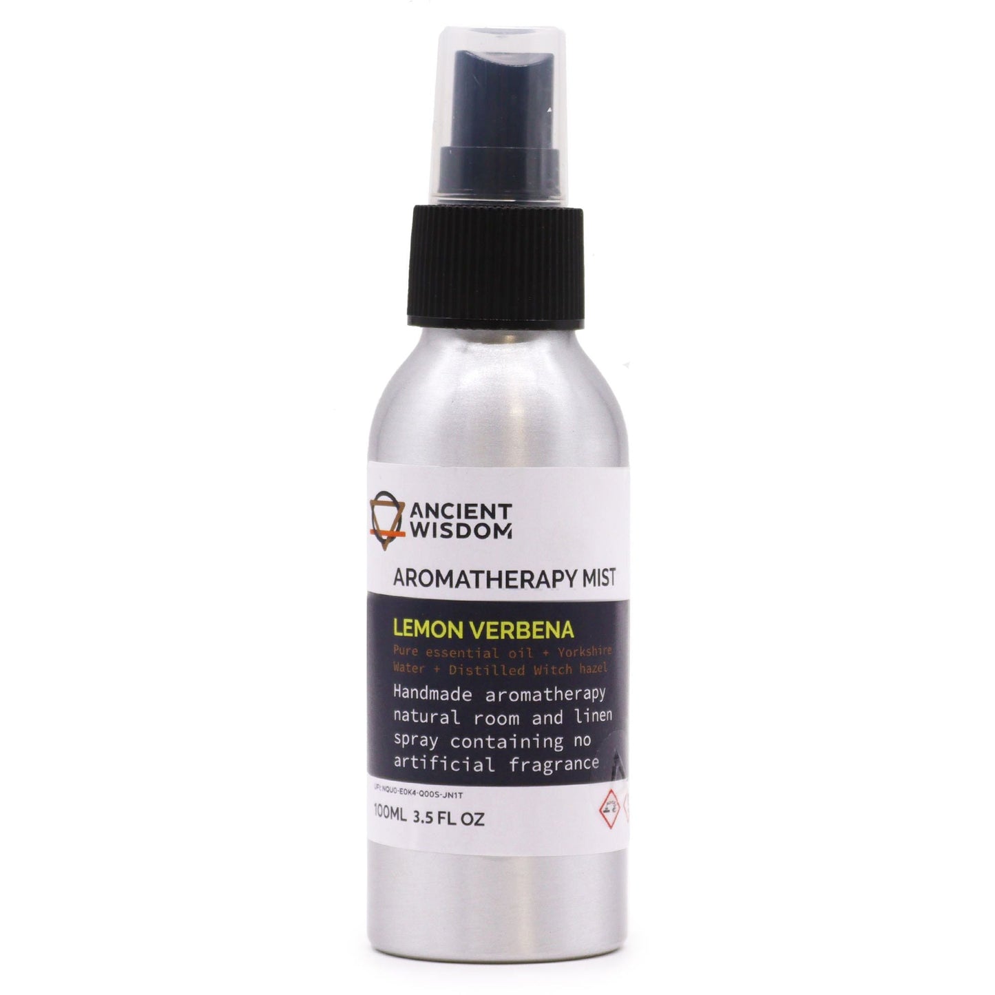 Lemon Verbena 100ml essential oil mist in aluminium spray bottle, alternate product view from Quintessential Holistic Health.
