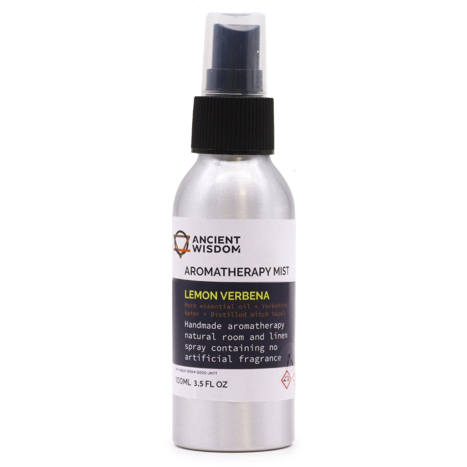 Lemon Verbena 100ml essential oil mist in aluminium spray bottle, alternate product view from Quintessential Holistic Health.