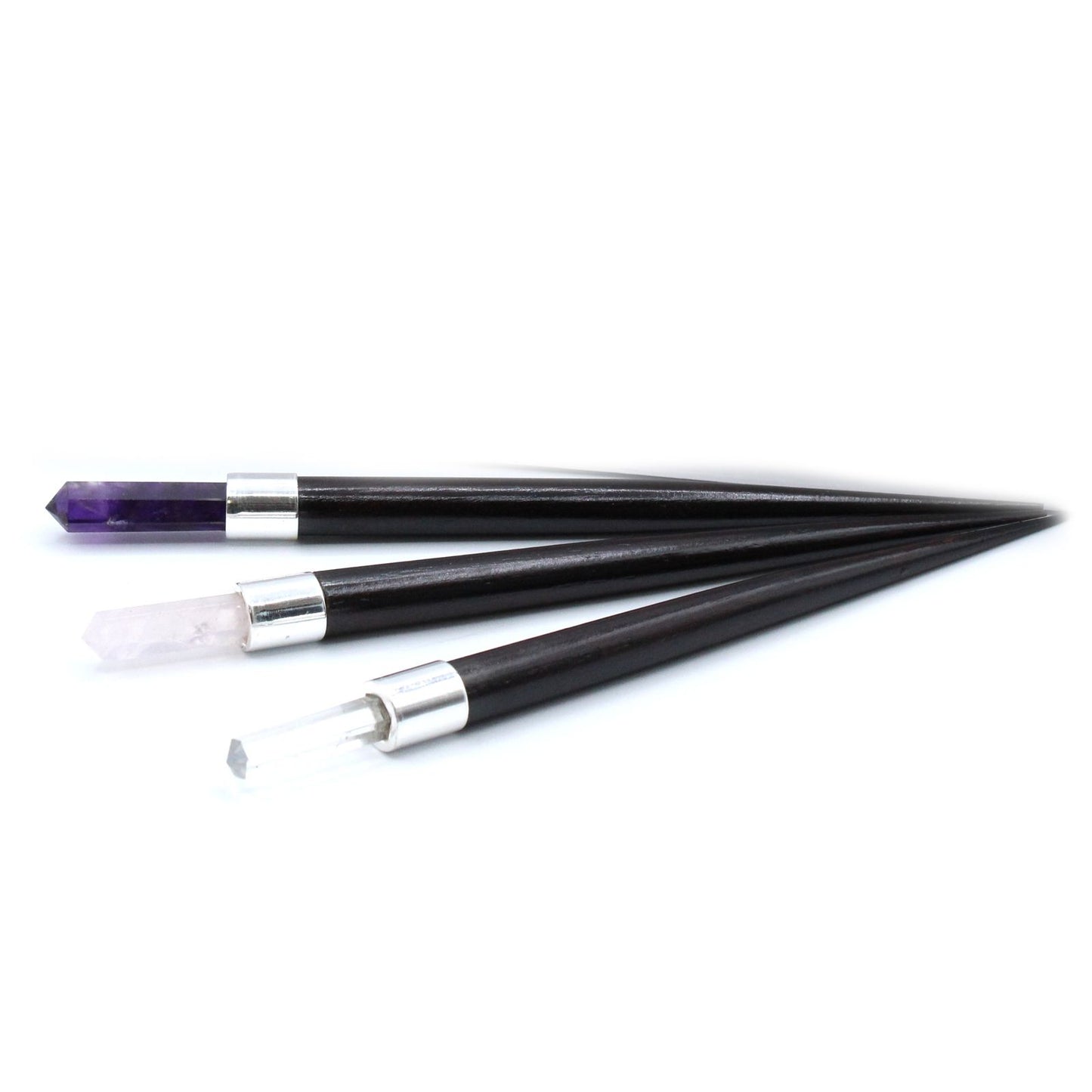 3 x Handmade Pointed Healing Wand Starter Kit - Rock Quartz, Rose Quartz and Amethyst Gemstones