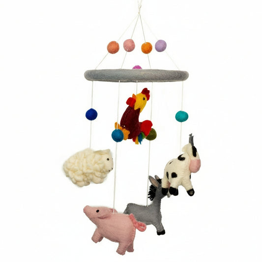 Handmade Childs Nursery Felt Mobile - Farm Animals